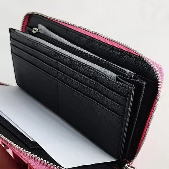 Betsey Johnson Clutch Wallet Zip Around Barbie Pink Lipstick Bow Faux Leather - Picture 12 of 16